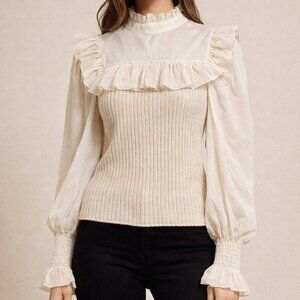 Ontwelfth Mock Neck Sweater with Sheer Top Stretch Torso Size Small UNIQUE